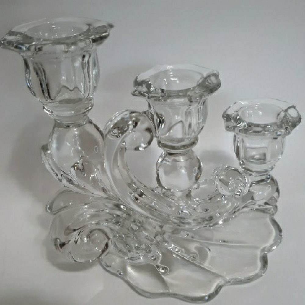 Cambridge Elegant Glass Three Tier Taper Candle Holder 6" Tallest Candle Holder